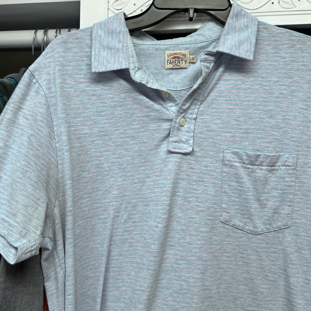 Men's Faherty Size L POLO Short shirt sleeves button Shirt